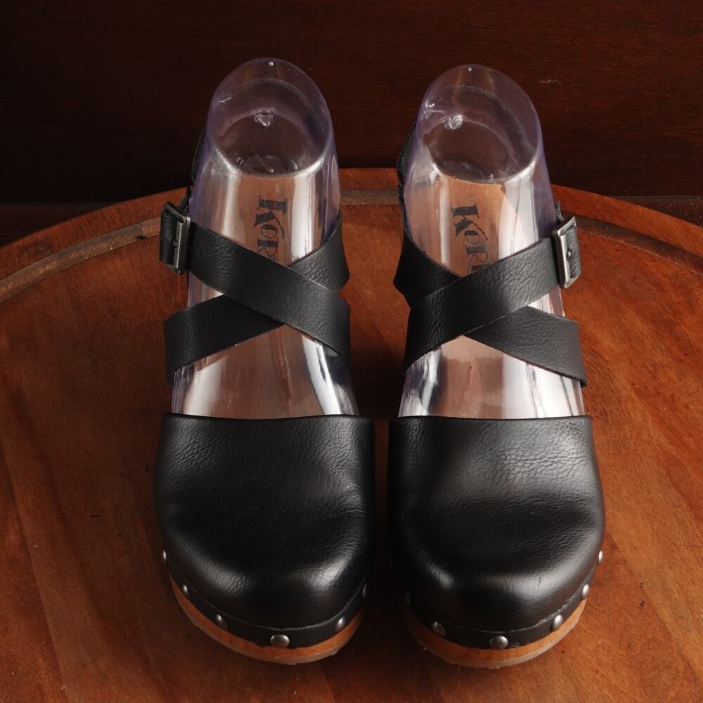 Korks Clogs WMS SZ 7M BLK Abloom Strappy Leather Platform Preppy Academia Shoes - Picture 2 of 13